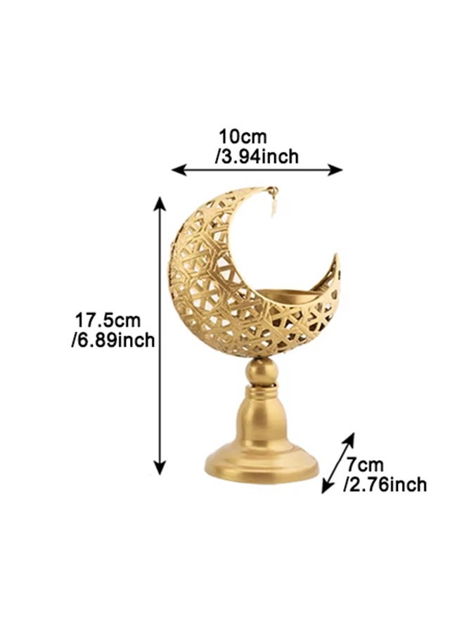 Golden Hollow Cutout Crescent Moon Iron Candle Holder, Ramadan Eid Tabletop Aromatherapy Candle Stand, Decorative Islamic Centerpiece Ornament Gift for Home Bedroom Office Villa - Image 3